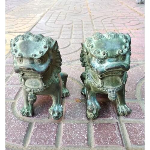 2* Vintage ancient Bronze Foo Dog Statuary Lucky bring wealth Beast