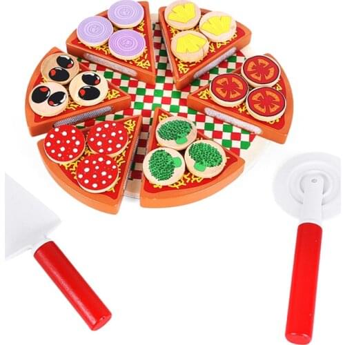 27pcs Pizza Wooden Toys Food Cooking Simulation Tableware Children Kitchen Pretend Play Toy Fruit Vegetable with Tableware