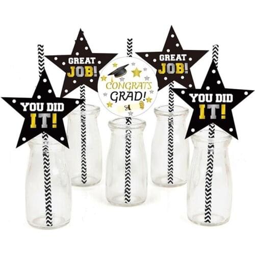 FunPa 36Pcs Drinking Straws For Party Creative Paper Straw Party Straw With 50Pcs Glue Dot And 36Pcs Star Card