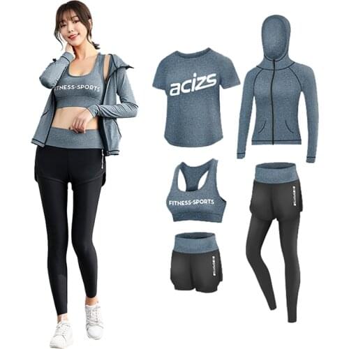 5 PCS/Set Gym Fitness Clothing Women Yoga Sets Sportswear Female Sports Suits Workout ClothesTraining Suit Sport Bra Pants Coat