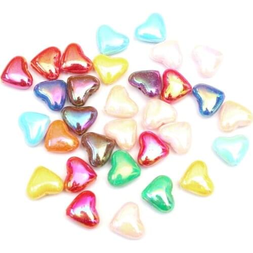 50Pcs Acrylic AB-Colorful Heart Round Loose Spacer Beads for Jewelry Making For Needlework Beads DIY Bracelet 15x12 MM