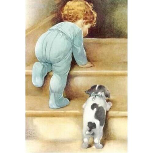 5D Diamond Painting Full Square Cartoon Boy With Dog Diamond Embroidery Sale Rhinestones Pictures Diamond Mosaic