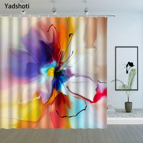 Abstract Flower Shower Curtain Colorful Floral Plant Art Pattern Print Bathroom Decor Accessories Polyester Cloth Curtains Sets