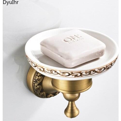 Bathroom accessories antique simple round printing brass soap dish soap net European style bathroom single dish DyuIhr