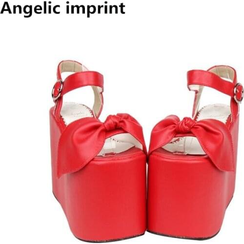 Angelic imprint woman mori girl lolita cosplay shoes lady super high wedges heels pumps women princess dress sandals 33-47 13cm