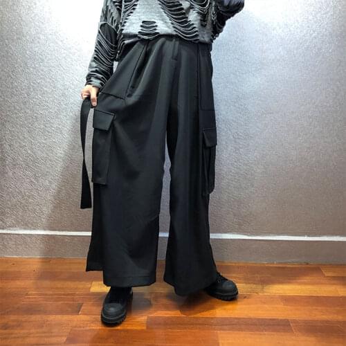 Autumn and winter dark wind loose straight non-iron trousers trendy street wild free belt function trousers wide-leg pants men