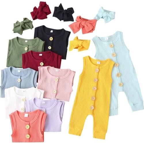 3-18Months Newborn Baby Girls One Piece Jumpsuit Infant Girl Knitted Romper with Headbands Sleeveless Bodysuit Outfits