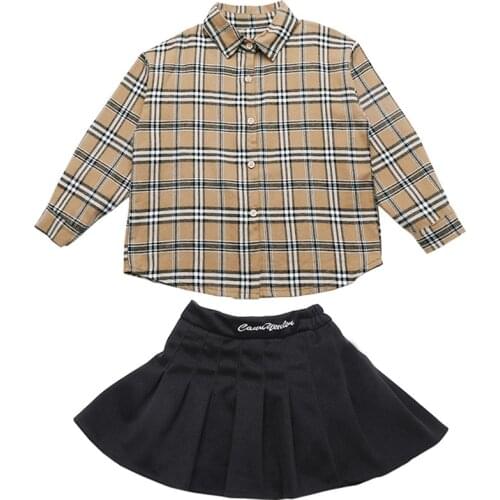 Girls Plaid Shirt +Skirt Set for Children 2020 Spring New Trendy Fashion Little Girl Two-piece Set