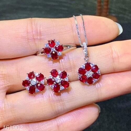 KJJEAXCMY exquisite jewelry 925 sterling silver inlaid natural ruby gemstone female luxury pendant necklace ring earrings set su