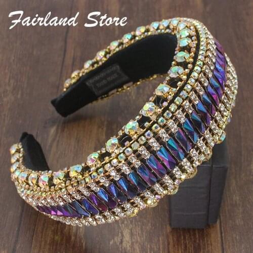 Fairland 2020 Baroque Luxury Vintage Headband Pearl Handmade Full Crystal Rhinestone Geometric Hairband Women Girl Party Wedding