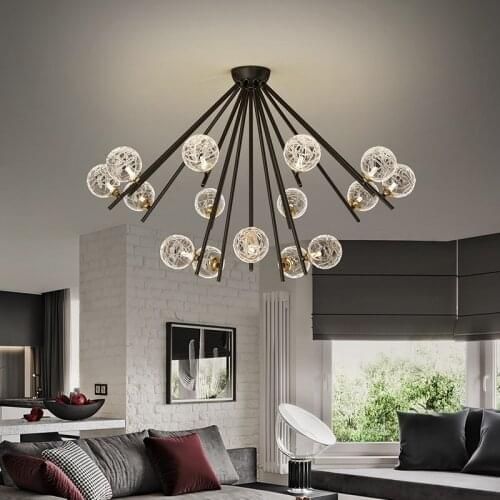 Copper Luxury LED Chandelier Ceiling Dining Living Room Creative Modern Hanging Light Bedroom Villa Lobby Glass Ball Fixtures G9