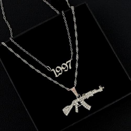 Caraquet Multilayer Crystal AK47 Gun Pendants Necklaces For Women Silver Color Metal Years Collar Necklace New Design Jewelry