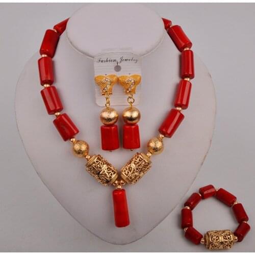 Red Coral Beads Jewelry Set African Necklace Choker Jewelry Set Nigerian Bride Set