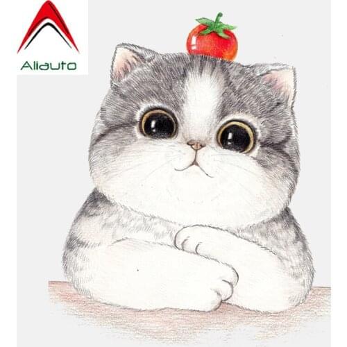Aliauto Car Sticker Cute Cat Head of Tomatoes PVC Decal for Bmw E92 Hyundai I40 Bmw X6 Smart Fortwo 451,11CM*13CM