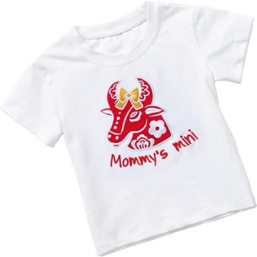Parent-Child Outfit Newborn Baby Girls or Boys Short Sleeve Clothes T-shirt Cotton Cattle Design Costume With Embroidery