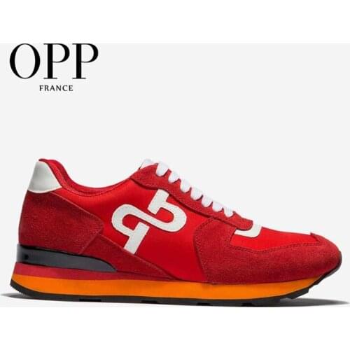 OPP Mens Shoes Cow Leather Flats With Running Shoes Red Genuine Leather Lace-up Sports Shoes Mens Casual Footwear Sneakers