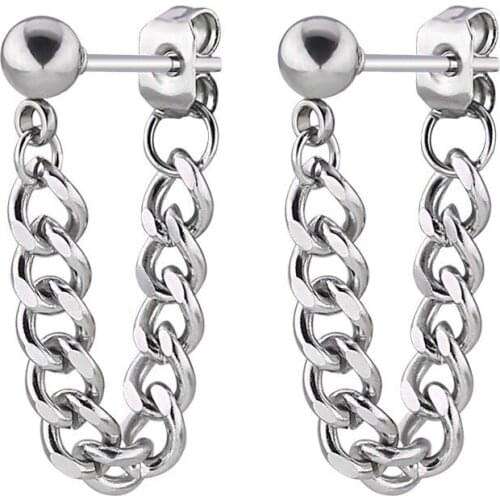Wholesale Jewelry -- Stainless Titanium steel Black Chain Charm Drop Earrings For Men Women Fashion Jewelry