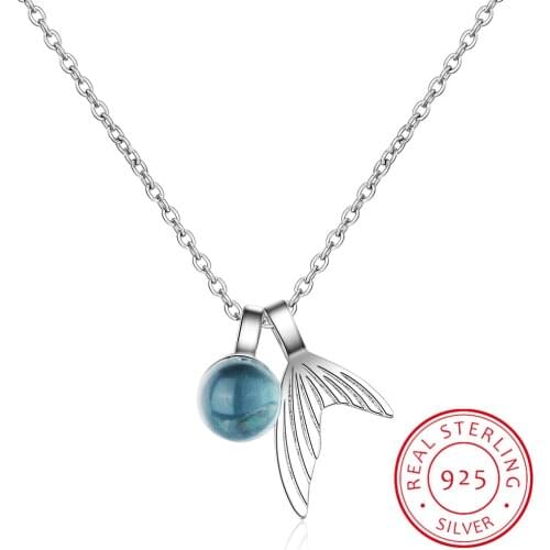 925 Sterling Silver Mermaid Pendant Necklace Blue Crystal Necklace collares choker kolye For Women Fine Jewelry New 2020