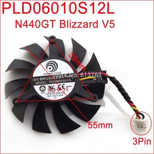 PLD06010S12L 55mm 39 x 39 x 39mm 12V 0.20A 3Wire For MSI N440GT Blizzard V5 Graphics Card Cooler Cooling Fan