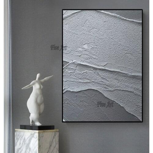 Gray Colors Heavy Thick Textured Acrylic Art Knife Abstract Oil Painting Cheap Hot Selling Wall Hanging Canvas Picture Art