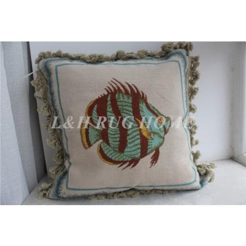 FREE SHIPPING 15K 20"X20" Needlepoint pillow, handknotted cushion with floral designs no insertion