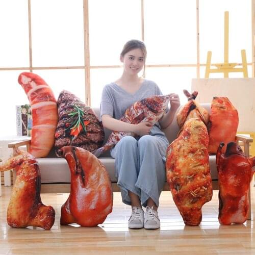Lifelike Food Plush Stuffed Beef Steak Roast Chick Duck Stewed Pork Pillow Barbecue Soft Drink Snack Prop Cushion