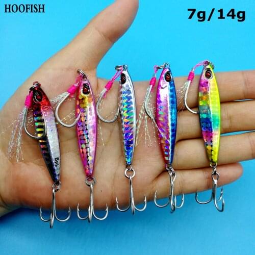 HOOFISH 10PCS/LOT Mini Jig Fishing Lure Hard Bait 7g/10g/14g/21g Double Hook Artificial Metal Lures Jigbait Fishing Tackle