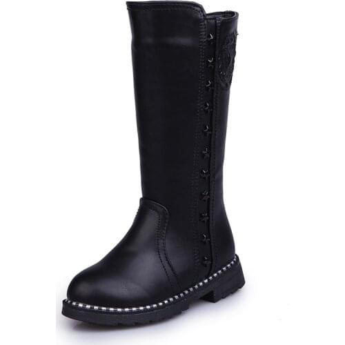 Children Boots for Medium Big Girls Long Boots Fashion with Metal Stars Princess Sweet Kids High Top Boots Knee-high Winter Warm