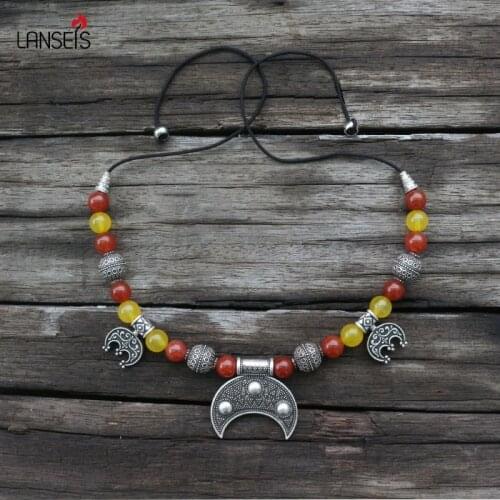 Medieval Slavic Costume Jewelry, Lunula Viking Age Dress Carnelian Chalcedony Lace Necklace Brooch Jewelry For Unique Women