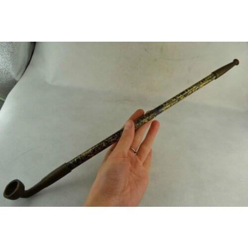 Old Grandpa Uncle Copper Brass craft Old antique Decorated Wonderful Handwork Copper Carve Flower Lucky Scalable Smoking Tool