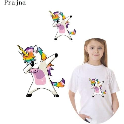 Prajna Iron-On Heat Transfer PVC Horse Unicorn Patches Cute Animal Stickers Thermal Transfers For Clothing Shirts Washable Tape