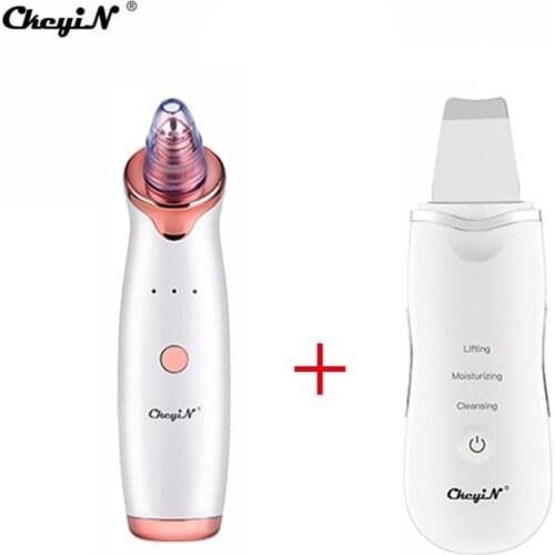 CkeyiN Ultrasonic Ion Facial Skin Scrubber Electric Vacuum Suction Blackhead Extractor Deep Clean Tool with 4 Probe Dropshipping