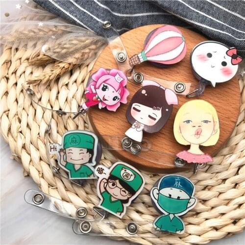 High quality 1Pcs Nurse Doctor Office Retractable Badge Reel Clip Cute Cartoon Students Name Tag ID Card Badge Holder Chain Clip