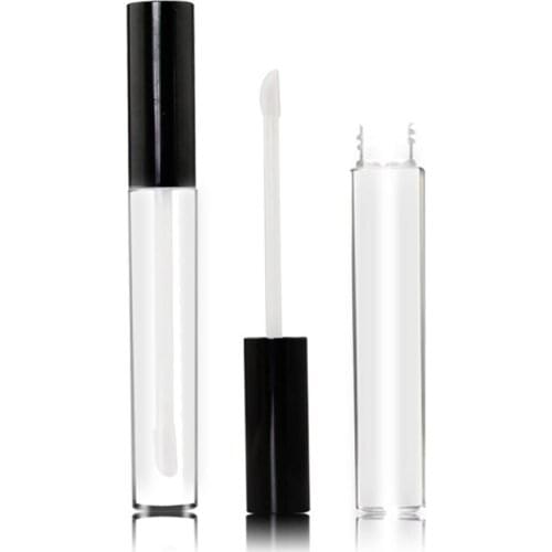 High-grade cylindrical plastic transparent 5ml lip gloss / lip oil / labial glair empty tube with black cap F20171022