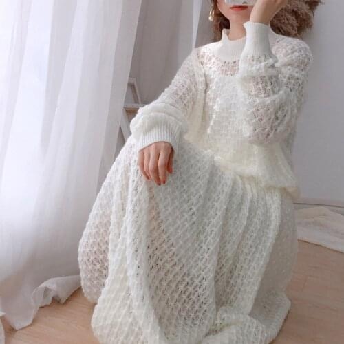 European High fashion 2021 Women Knitted sweaters set +ELEGANT spring Hollow out skirts Outwear