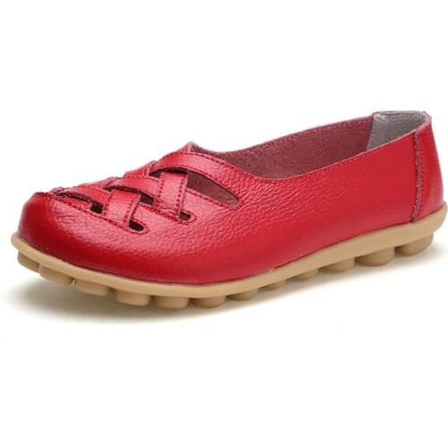 Women Sandals Summer Shoes 2020 New Female Fashion Split Leather Loafers Hollow Out Soft Bottom Nurse Working Flat Shoes