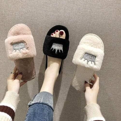2021 Slippers Women Womens Fur Slippers Winter Shoes Big Size Home Slipper Plush Pantufa Women Indoor Warm Fluffy Cotton Shoes