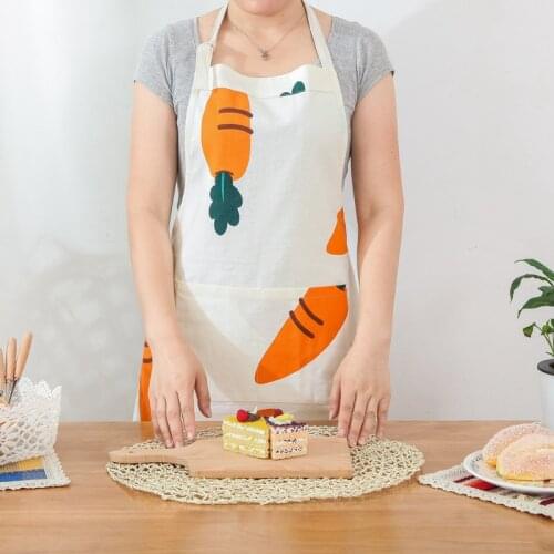 Carrot Printed Kitchen Apron for Woman Cotton Linen Bib Home Cooking Baking BBQ Bib Aprons Cleaning Tool