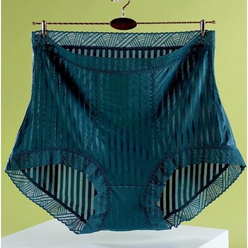 Large size 100 kg Womens underwear high waist ice silk antibacterial abdomen in hip lift Shaping lace panties