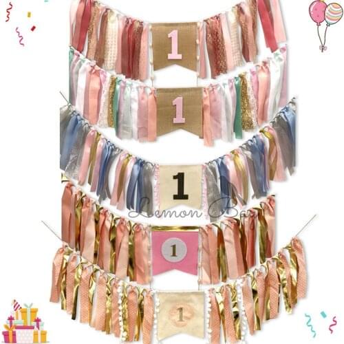 1 Set First Baby Birthday Decoration High Chair Banner Birthday Party Theme Flag Dining Chair Pull Flag Baby Shower Supplies