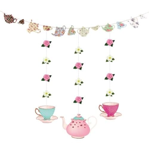 1 Set of 4pcs Tea Party Decorations Teapot Banner Decoration for Birthday Bridal Shower Baby Shower Wedding Party Supplies A50