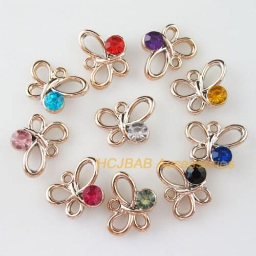 30 New Animal Charms KC Gold Color Mixed Crystal Butterfly Pandants 14x19mm