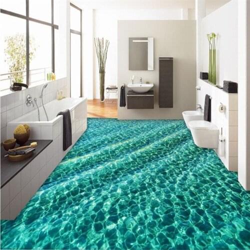BEIBEHANG 3D modern flooring custom painting high definition light green water ripple waterproof wearable kitchen PVC painting