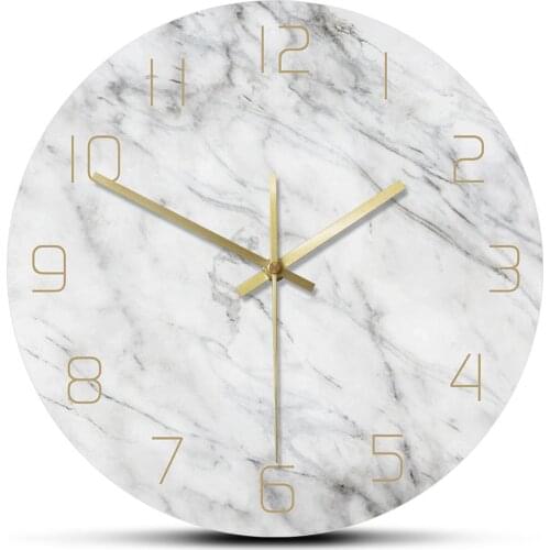 Quartz Analog Quiet Marble Wall Clock 3D Chic White Marble Print Modern Round Wall Watch Nordic Creativity Home Decor Fashion