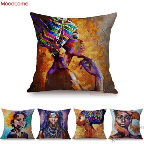 Black Woman Girl African Lady Oil Painting Graffiti Home Decoration Sofa Throw Pillow Case Africa Art Cotton Linen Cushion Cover