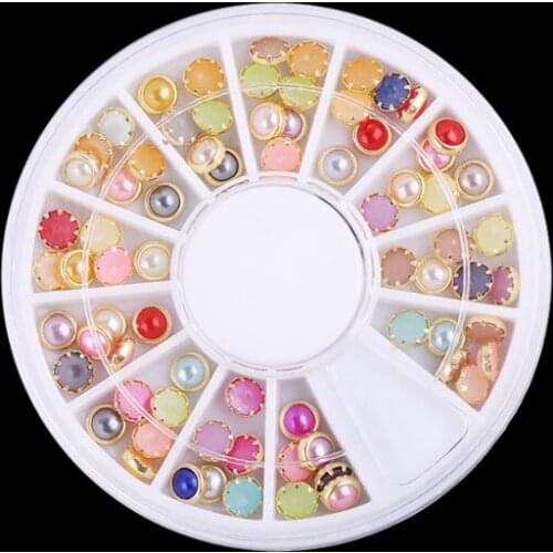 Colorful Half Round Shaped Pearls Stone Nails Art Parts for Nail UV Gel Polish Decoration of Nail Accessories Nail Studs DIY