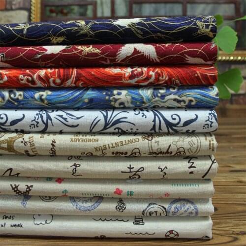 DIY Printed Linen Fabric Handmade Sewing Clothing Pillow Quilt Table Runner Dolls Curtain Cloth Bag Crafts Materials Textile