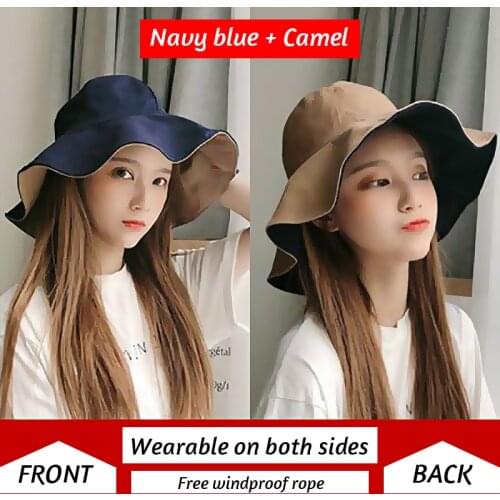 K24 Double-sided Fisherman Sun Hat For Female Women Summer Korean Outdoor Basin Hat Japanese Style Sunhat Sun Protection New2020