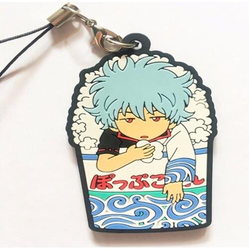 Gintama Sakata Gintoki Toushirou Original Japanese anime figure rubber Silicone mobile phone charms keychain strap D139