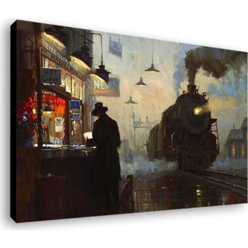 Classic Railway Station Newsstand Man Canvas Canvas Wall Artist Home Supplies Decorative Painting Bedroom Decorative Painting